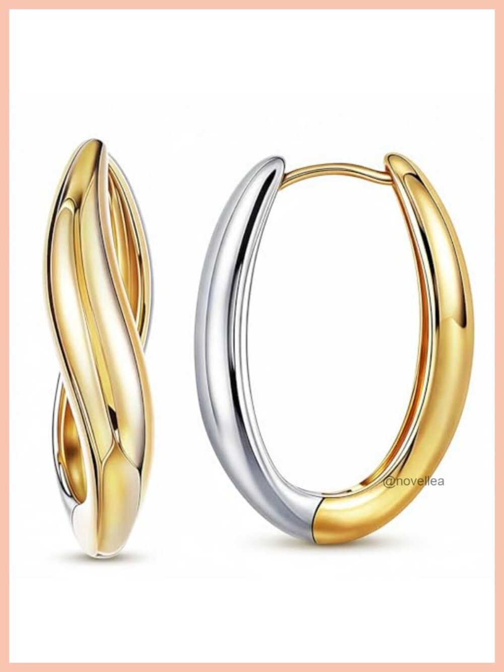 Reversible Gold/Silver Oval Hoop Earrings 14K Gold Plated
